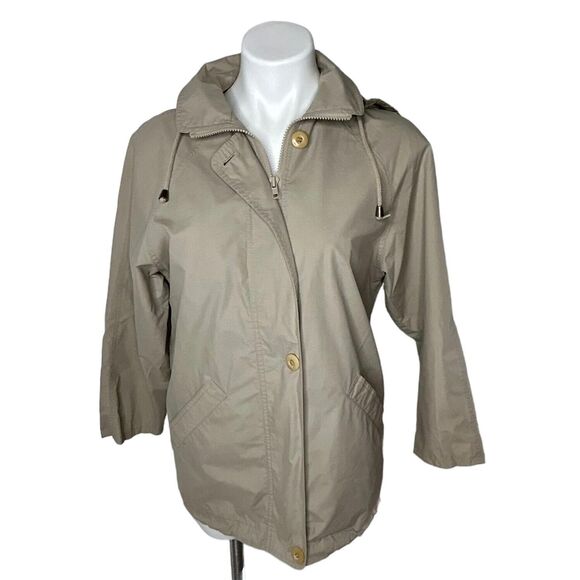 LONDON FOG Womens Size S Khaki Cotton Utility Jacket Lightweight Detachable Hood - Picture 11 of 11